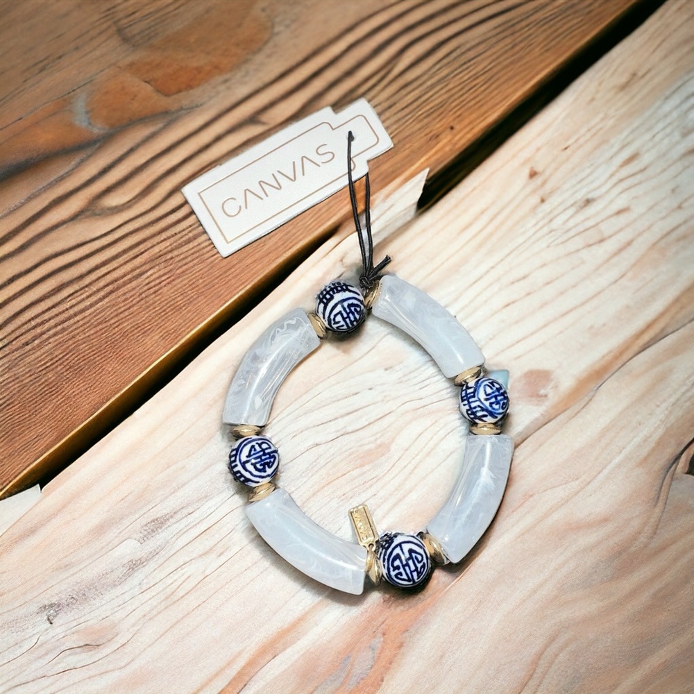 Canvas style chunky  stone & porcelain bracelet